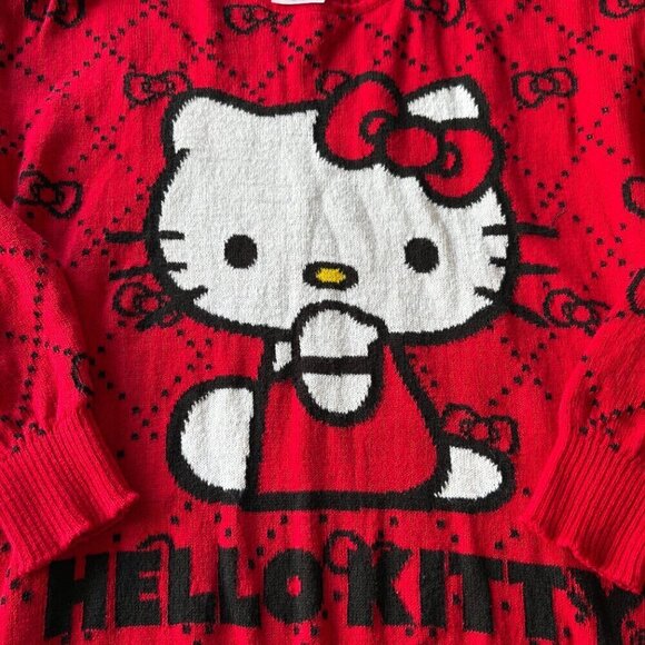 Sanrio Hello Kitty Red Sweater Black Bows Cotton Blend Womens S Crew Neck Y2K - Picture 4 of 7